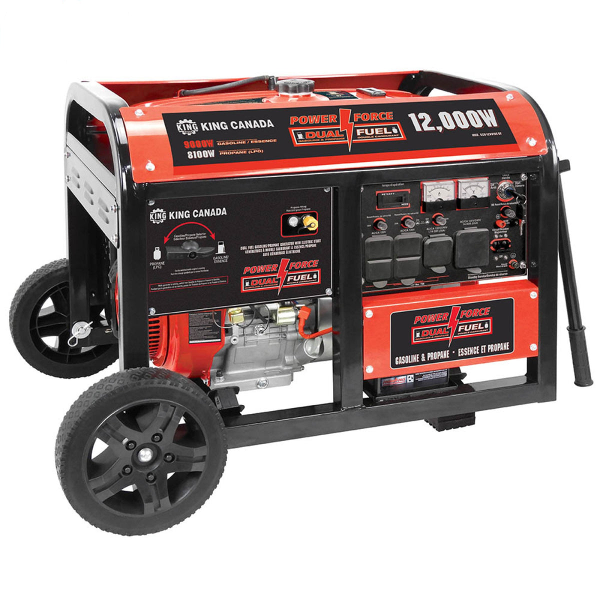 KING KCG-12001GE-DF - Generator, Dual-Fuel Gas/Propane, Elec.Start, 12,000W, w/wheel kit