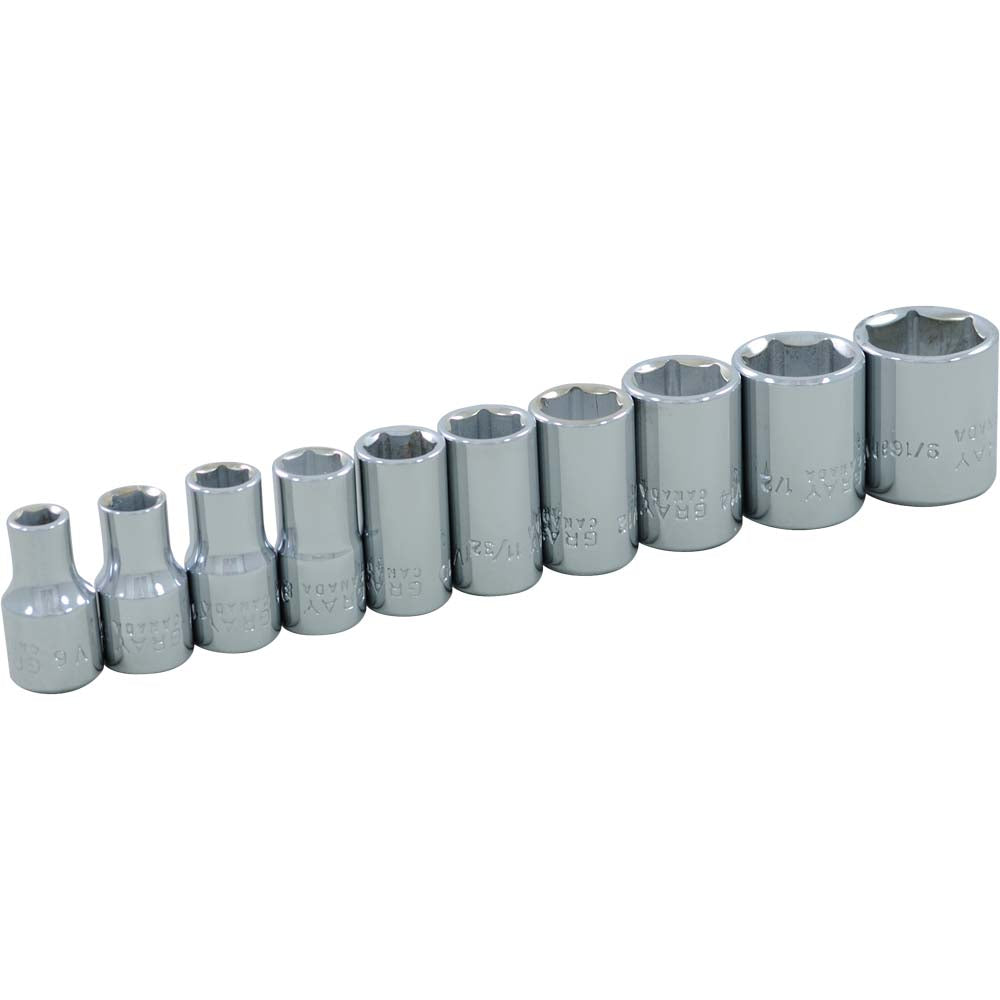 GRAY GT-15010 - 10 Piece 1/4" Drive 6 Point SAE Standard Socket Set