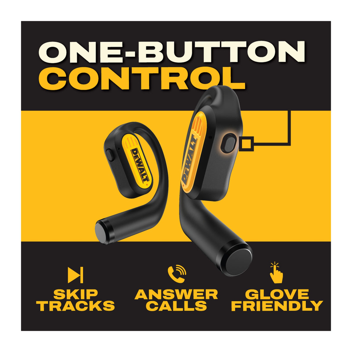 DEWALT Open Ear Pro earbuds - one-button control