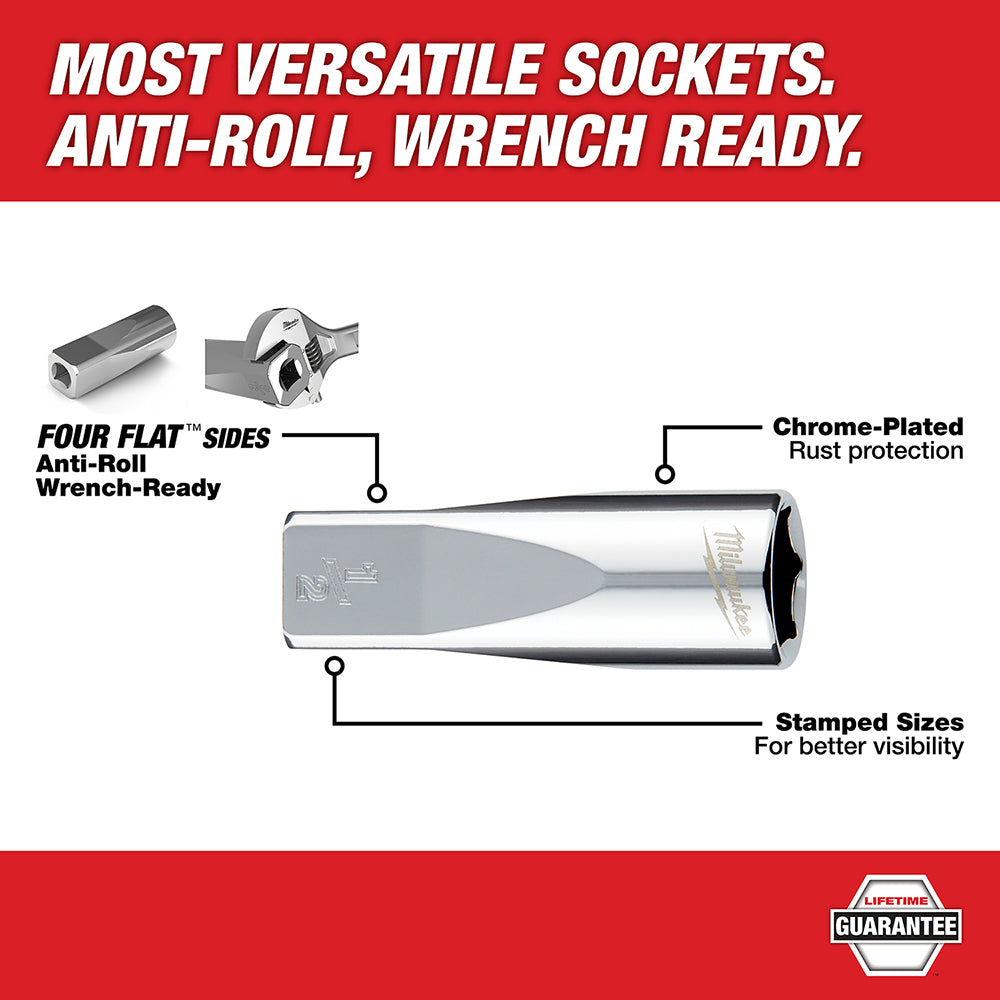 Milwaukee 48-22-9505 - 10pc 3/8 in. Metric Deep Well Sockets with FOUR FLAT™ Sides