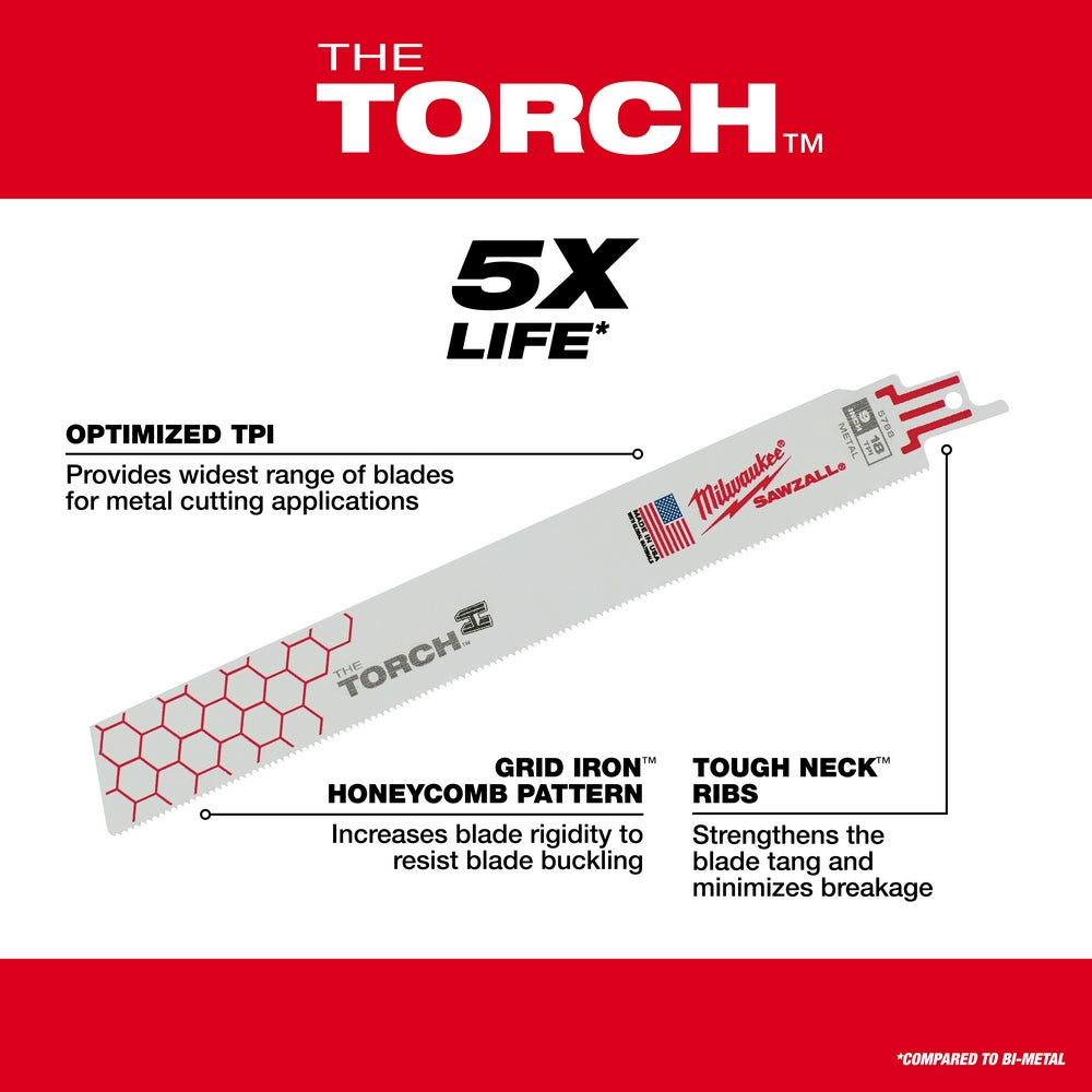 Milwaukee 48-00-5787 – 9 Zoll, 14 TPI The Torch™ SAWZALL®-Sägeblätter (5er-Pack)