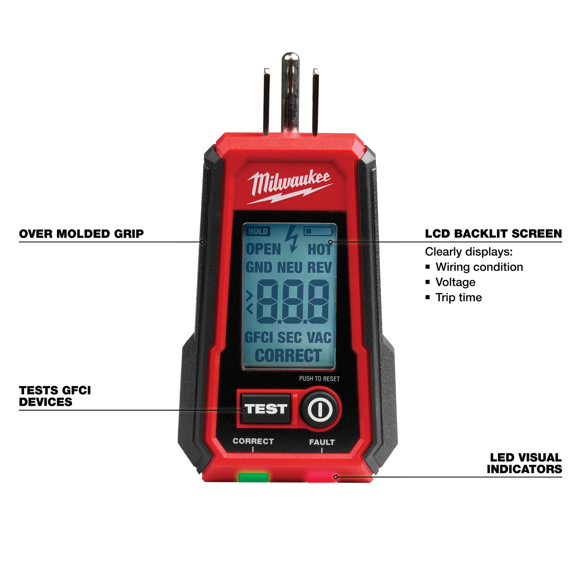 Milwaukee 2224-20 Digital GFCI Receptacle Tester Detail