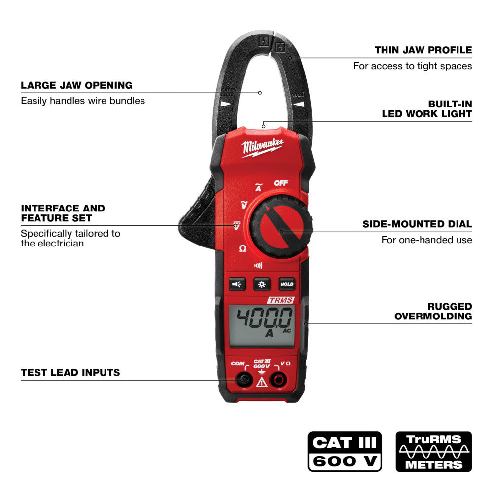 Milwaukee 2235-20 - Pince ampèremétrique True-RMS robuste de 400 A