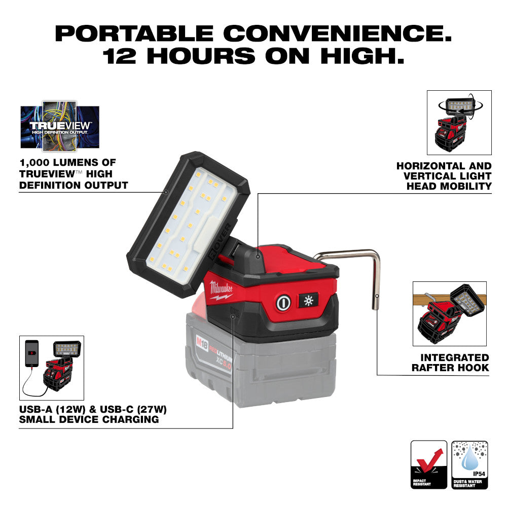 Milwaukee 2359-20 - Projecteur compact pliable M18™ ROVER™ avec chargement USB