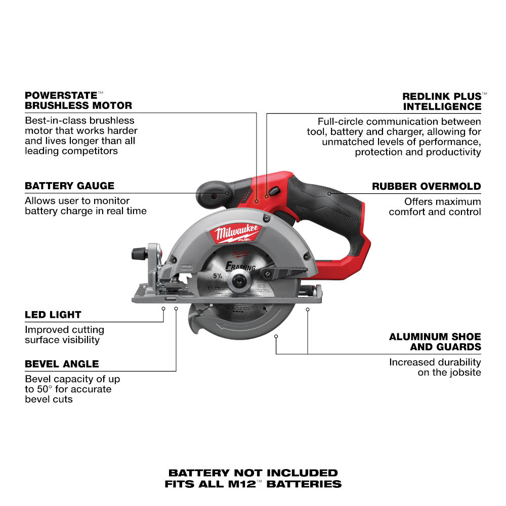 Scie circulaire Milwaukee 2530-20 - M12 FUEL™ 5-3/8 po