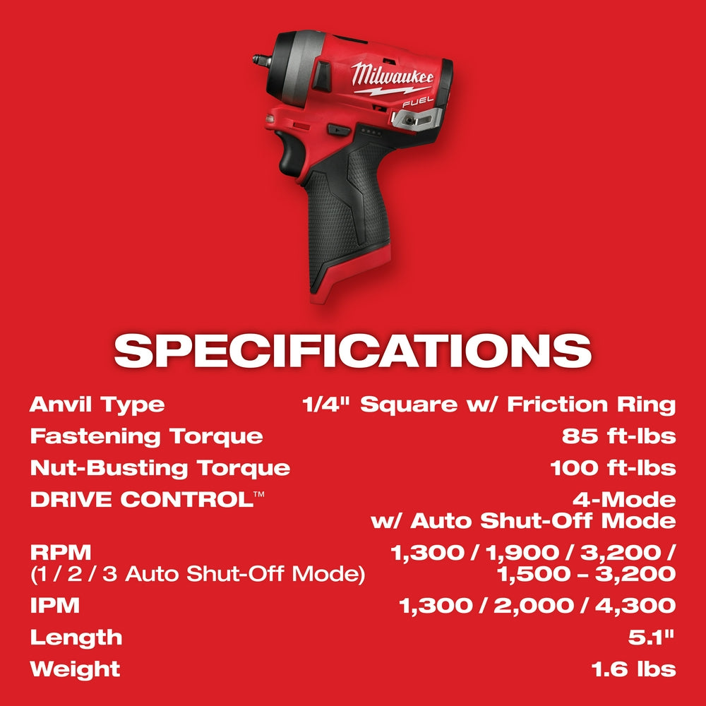 Milwaukee 2552-20 - M12 FUEL™ Stubby 1/4 Zoll Schlagschrauber