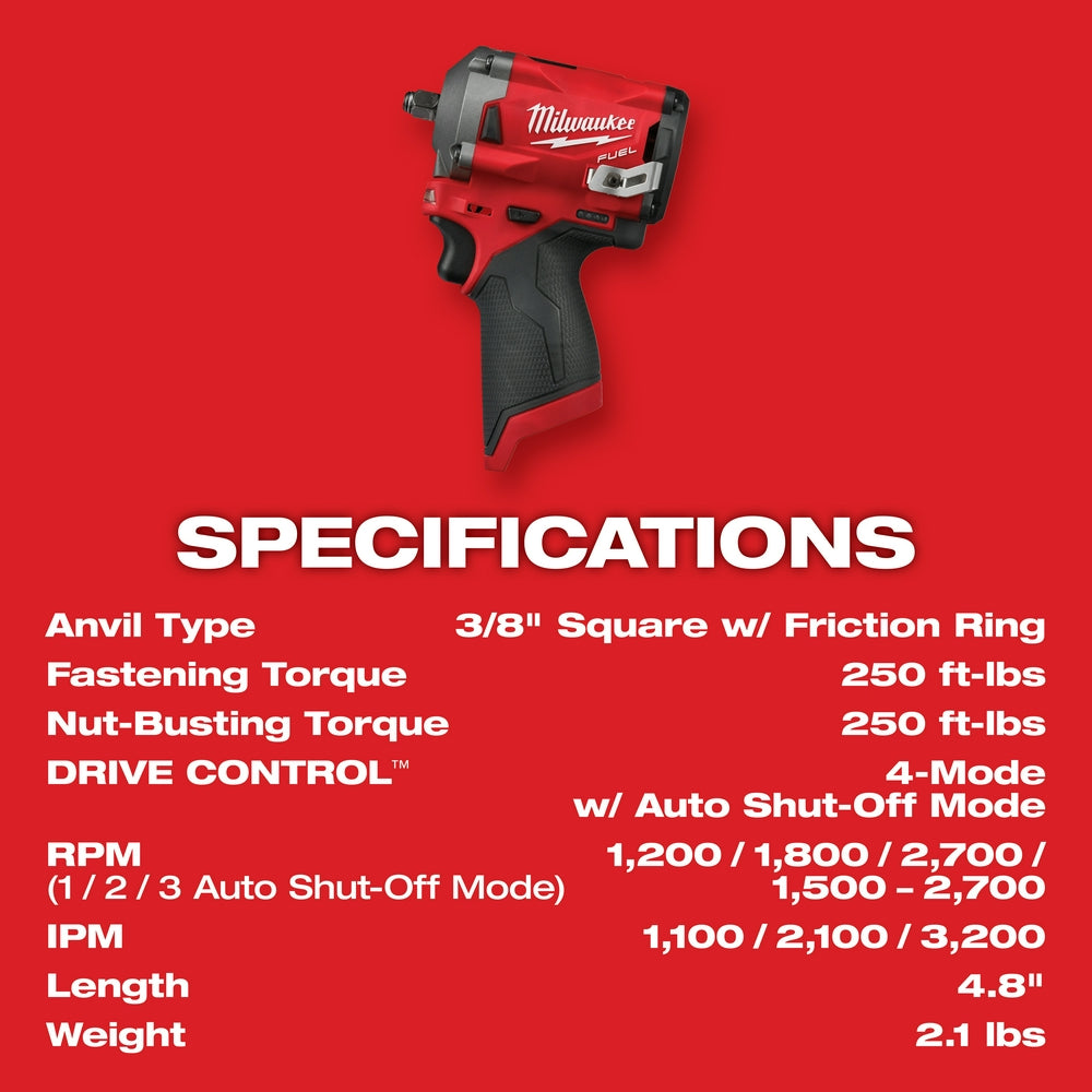 Milwaukee 2554-20 - M12 FUEL™ Stubby 3/8 Zoll Schlagschrauber