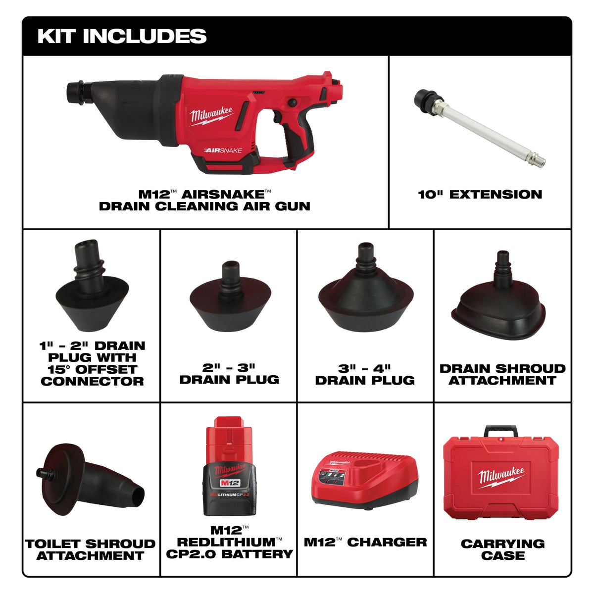 MILWAUKEE 2572B-21 - Milwaukee 2572B-21 M12 AIRSNAKE Drain Cleaning Air Gun Kit (View 3)