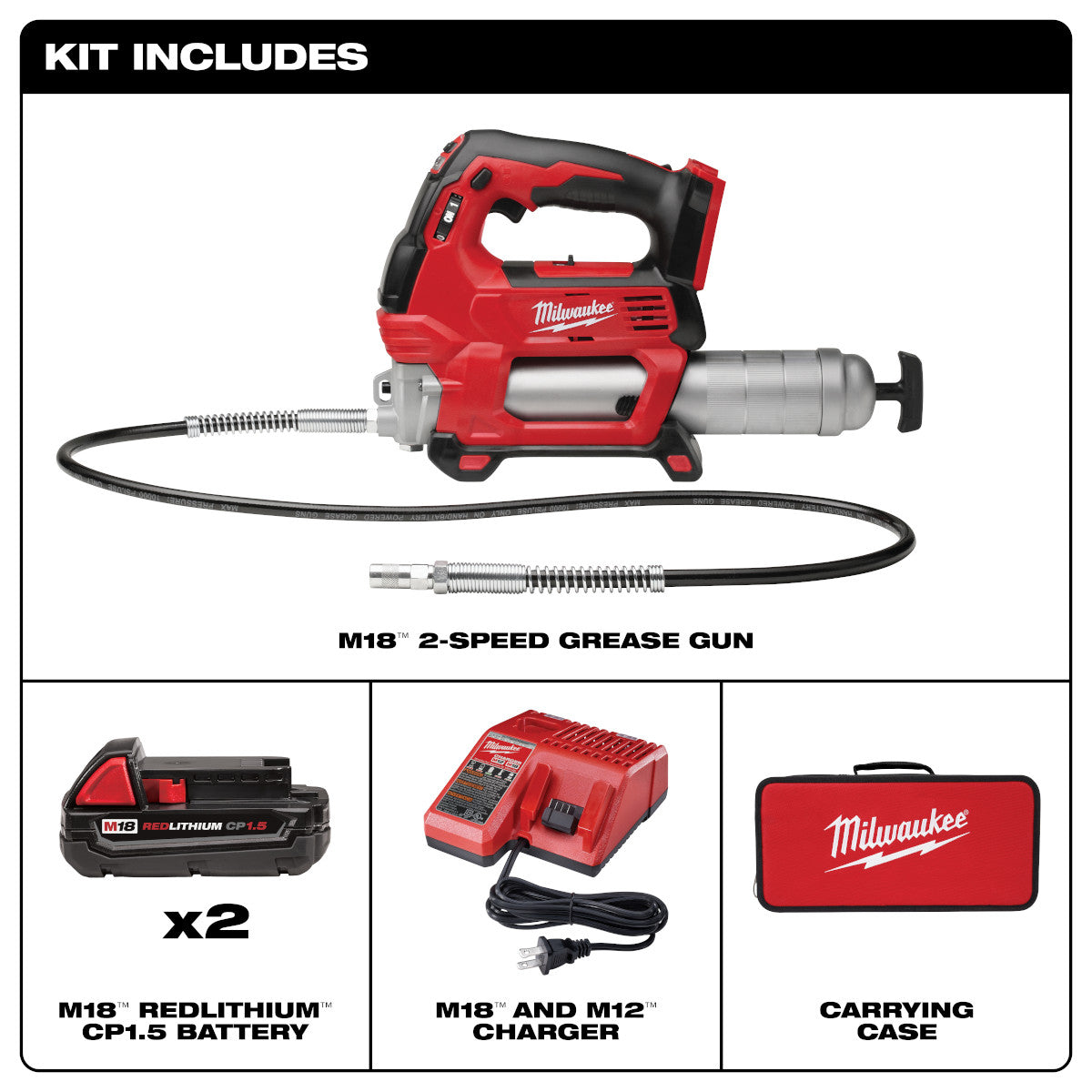 Milwaukee 2646-22CT -  M18™ Cordless 2-Speed Grease Gun Kit