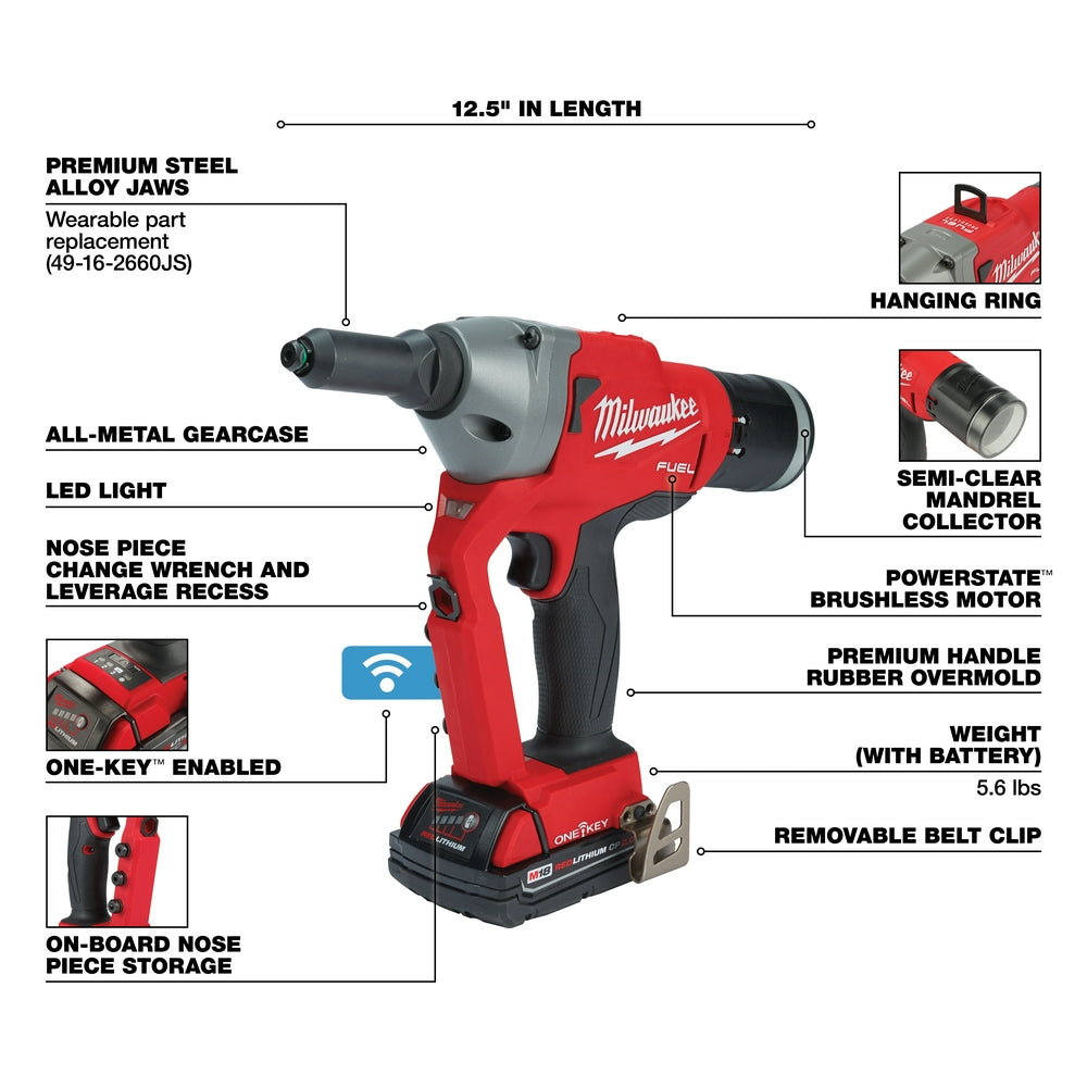 Milwaukee 2660-22CT - Pince à riveter aveugle M18 FUEL™ 1/4" avec kit ONE-KEY™