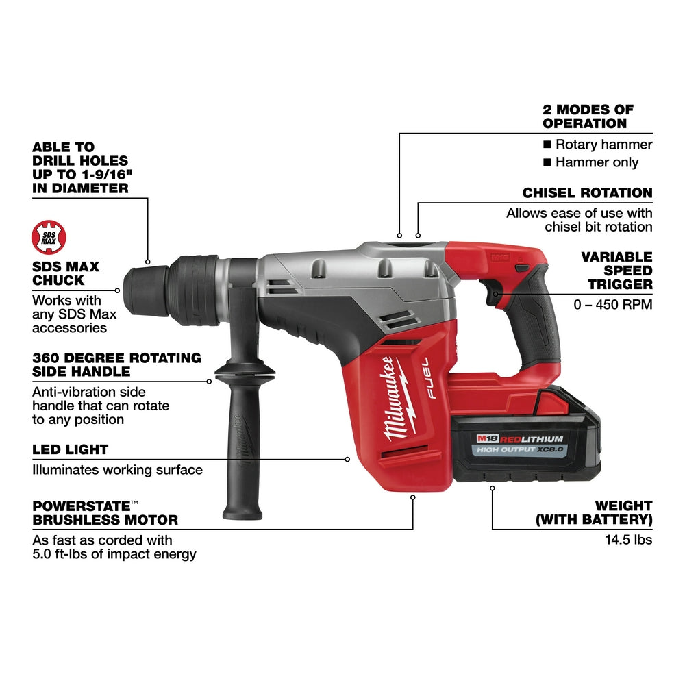 Milwaukee 2717-22HD - M18 FUEL™ 1-9/16" SDS Max Hammer Drill Kit