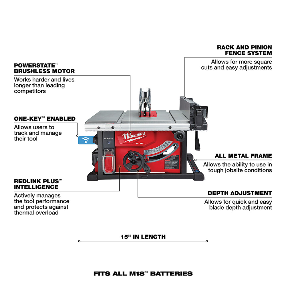 Milwaukee 2736-21HD – M18 FUEL™ 8-1/4 Zoll Tischkreissäge mit ONE-KEY™ Kit