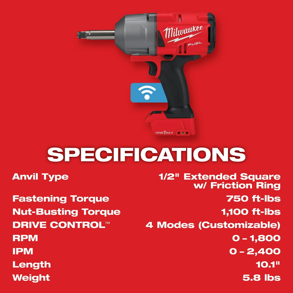 Milwaukee 2769-20 - M18 FUEL™ 1/2 in. Extended Anvil Controlled Torque Impact Wrench with ONE-KEY™