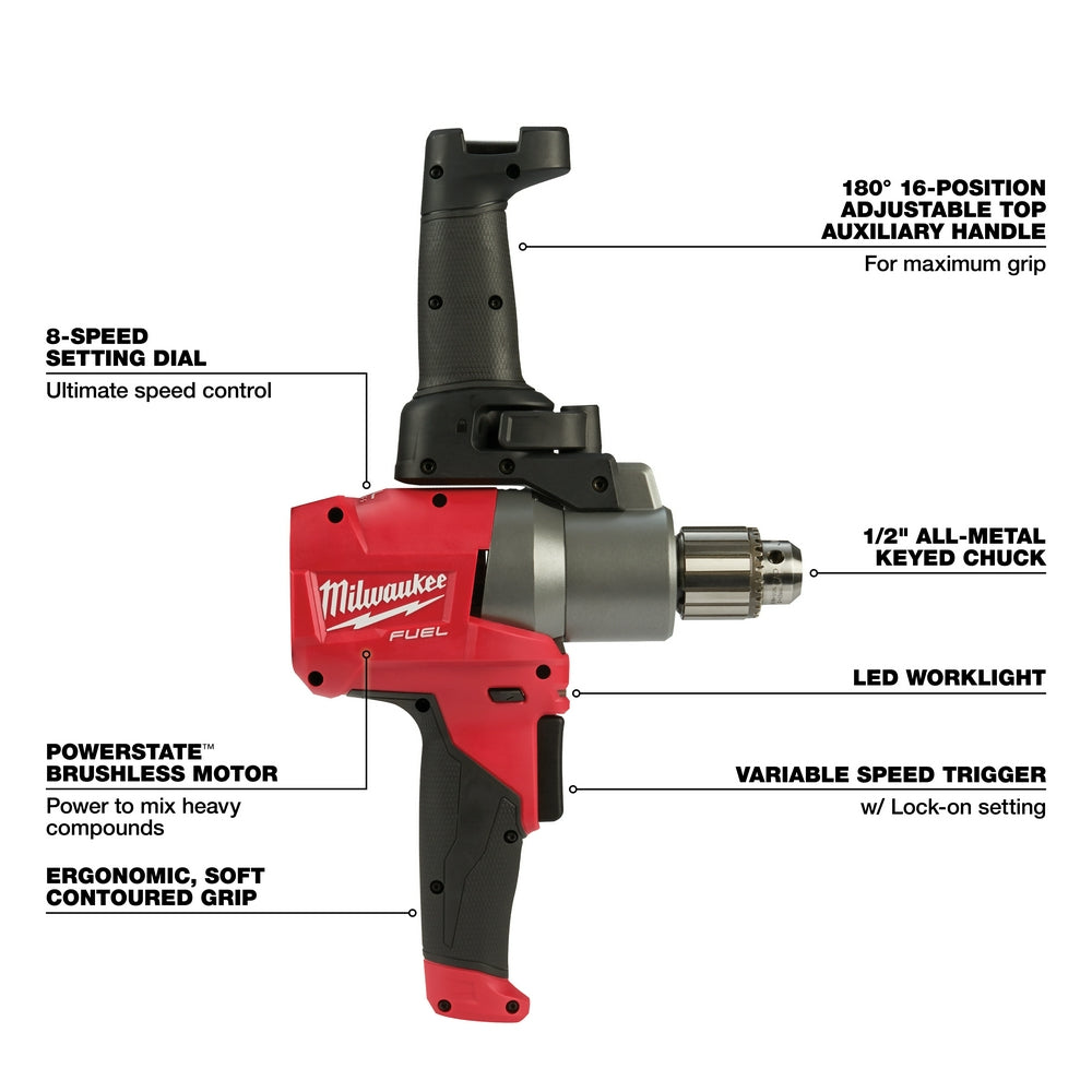 Milwaukee 2810-20 - Mélangeur de boue M18 FUEL™ avec poignée à 180°