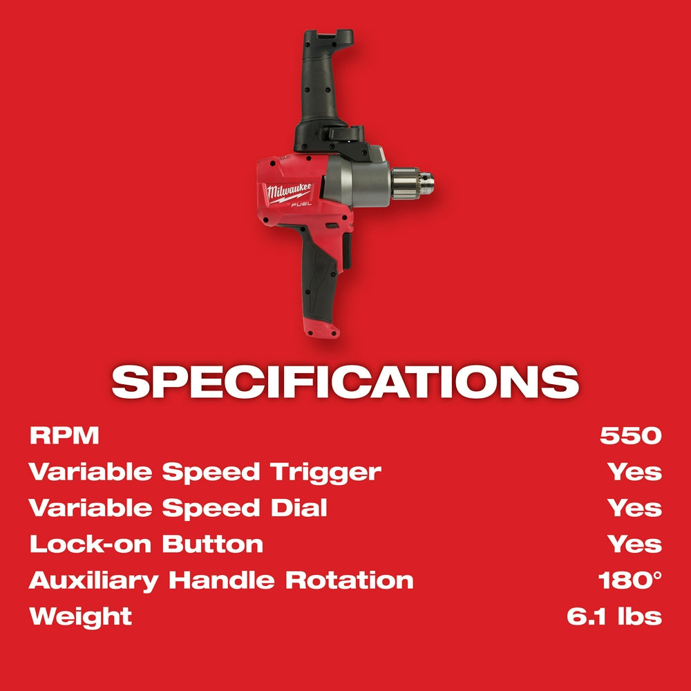 Milwaukee 2810-20 - Mélangeur de boue M18 FUEL™ avec poignée à 180°