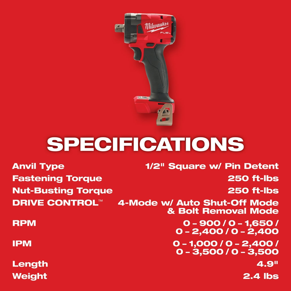 Milwaukee 2855P-22R - M18 FUEL™ 1/2" Compact Impact Wrench w/ Pin Detent Kit