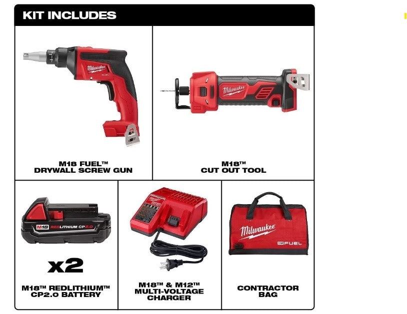 Milwaukee 2866-22CTP - M18 FUEL Brushless Cordless Drywall Screw Gun Compact Kit with M18 Cutout Tool