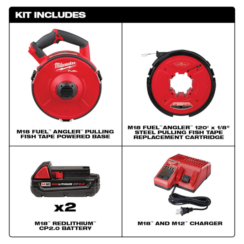 Milwaukee 2873A-22 M18 FUEL ANGLER 120' Steel Pulling Fish Tape Kit