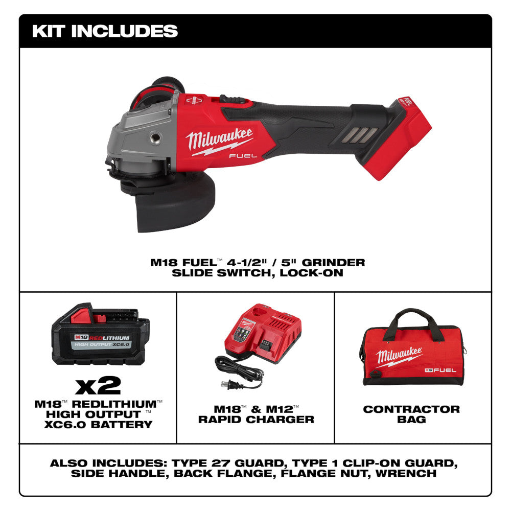 Milwaukee 2881-22 - Meuleuse sans fil lithium-ion 18 V M18 FUEL, 11,4 cm/12,7 cm, avec interrupteur coulissant et kit de verrouillage 