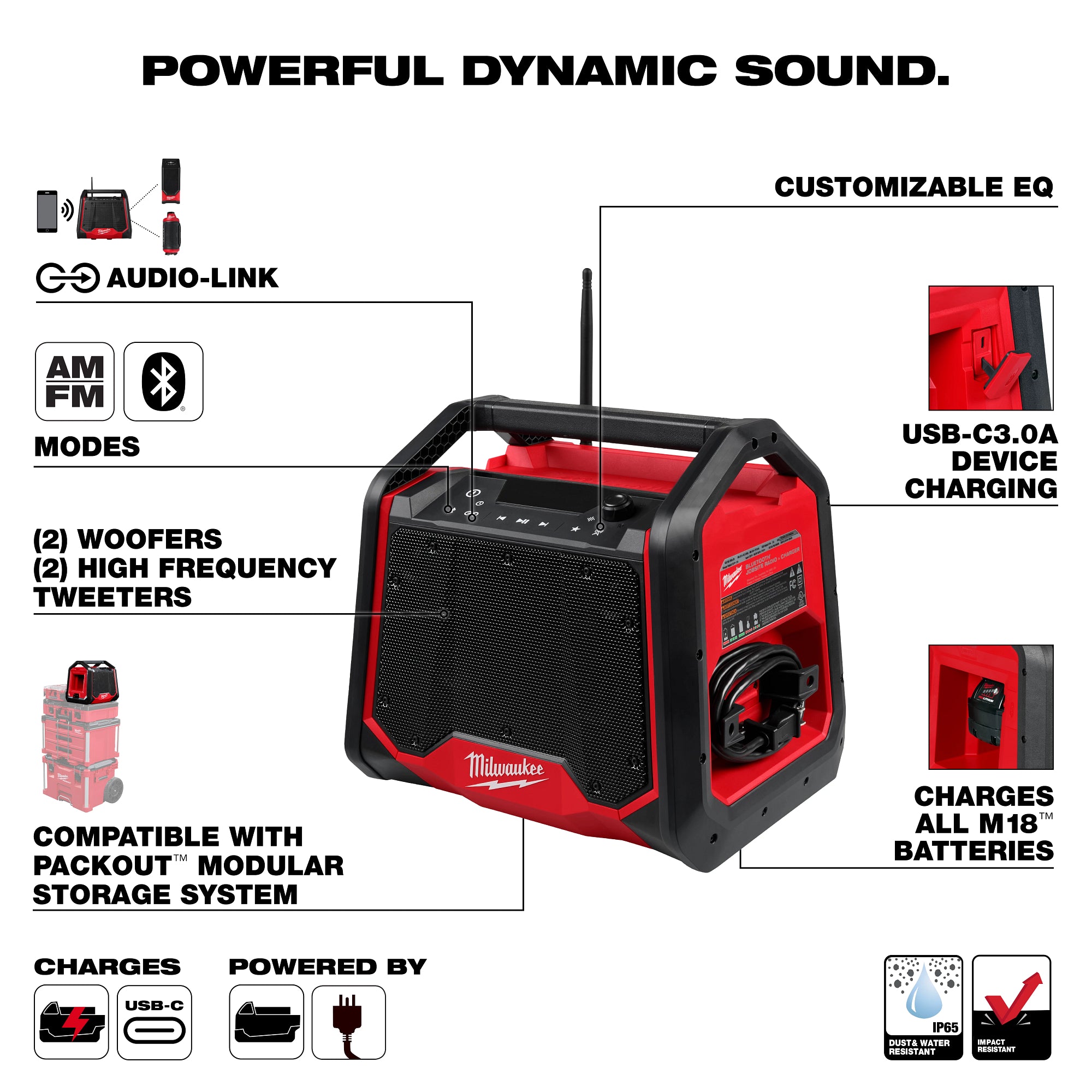 MILWAUKEE 2956-20 M18 BLUETOOTH® JOBSITE RADIO + CHARGER