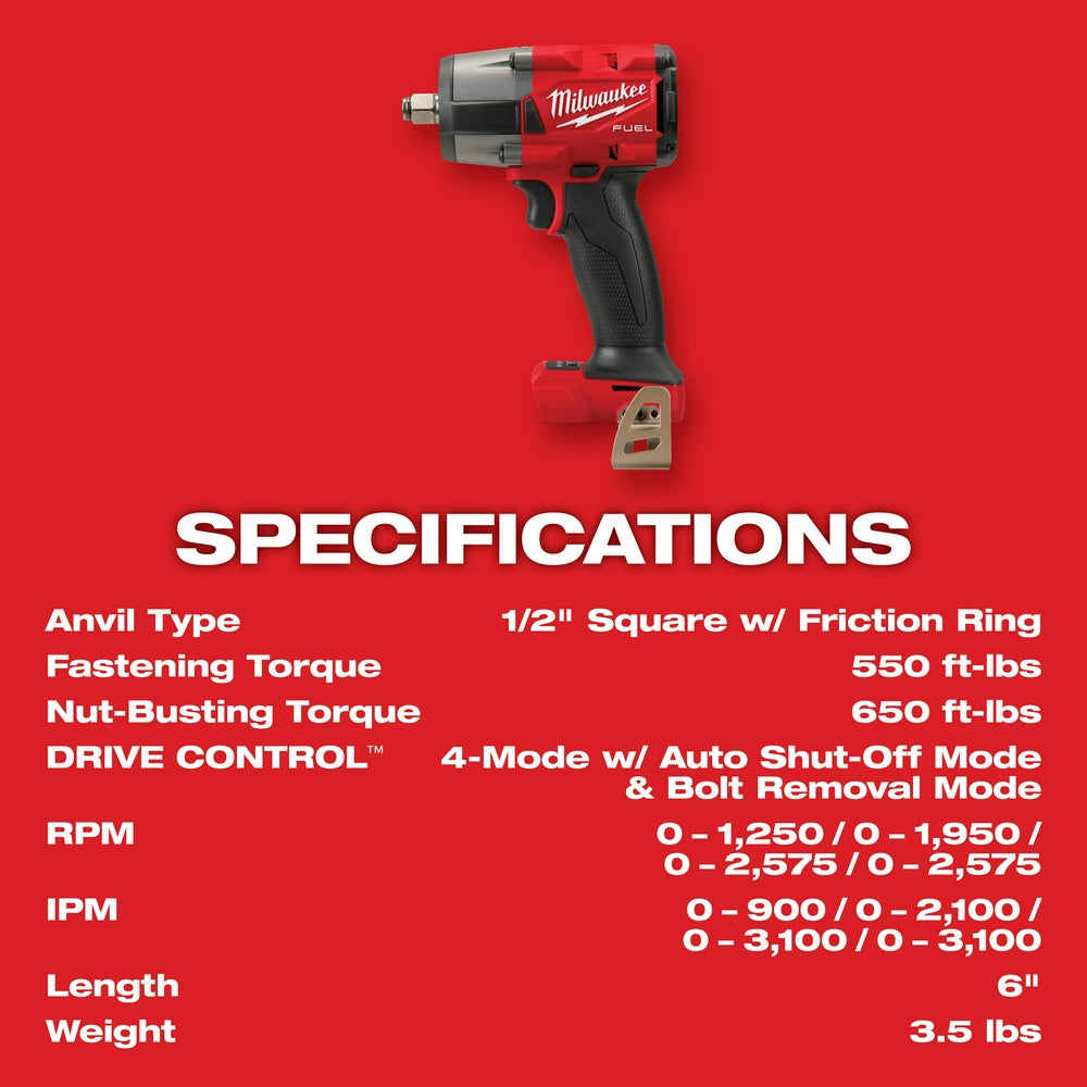 Milwaukee 2962-20 - M18 FUEL™ 1/2 Mid-Torque Impact Wrench w/ Friction Ring