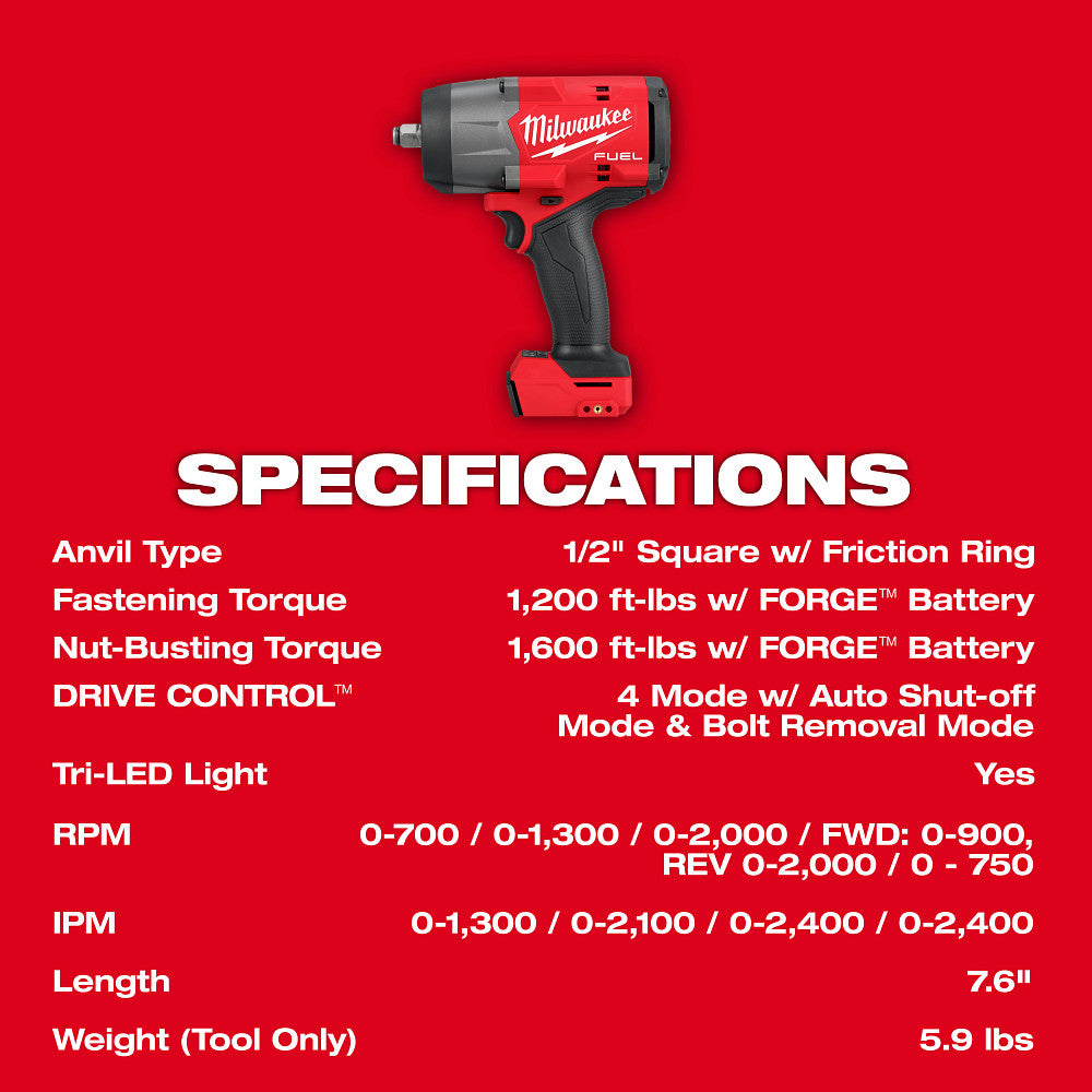 Milwaukee 2967-20 - M18 FUEL™ 1/2" High Torque Impact Wrench w/ Friction Ring