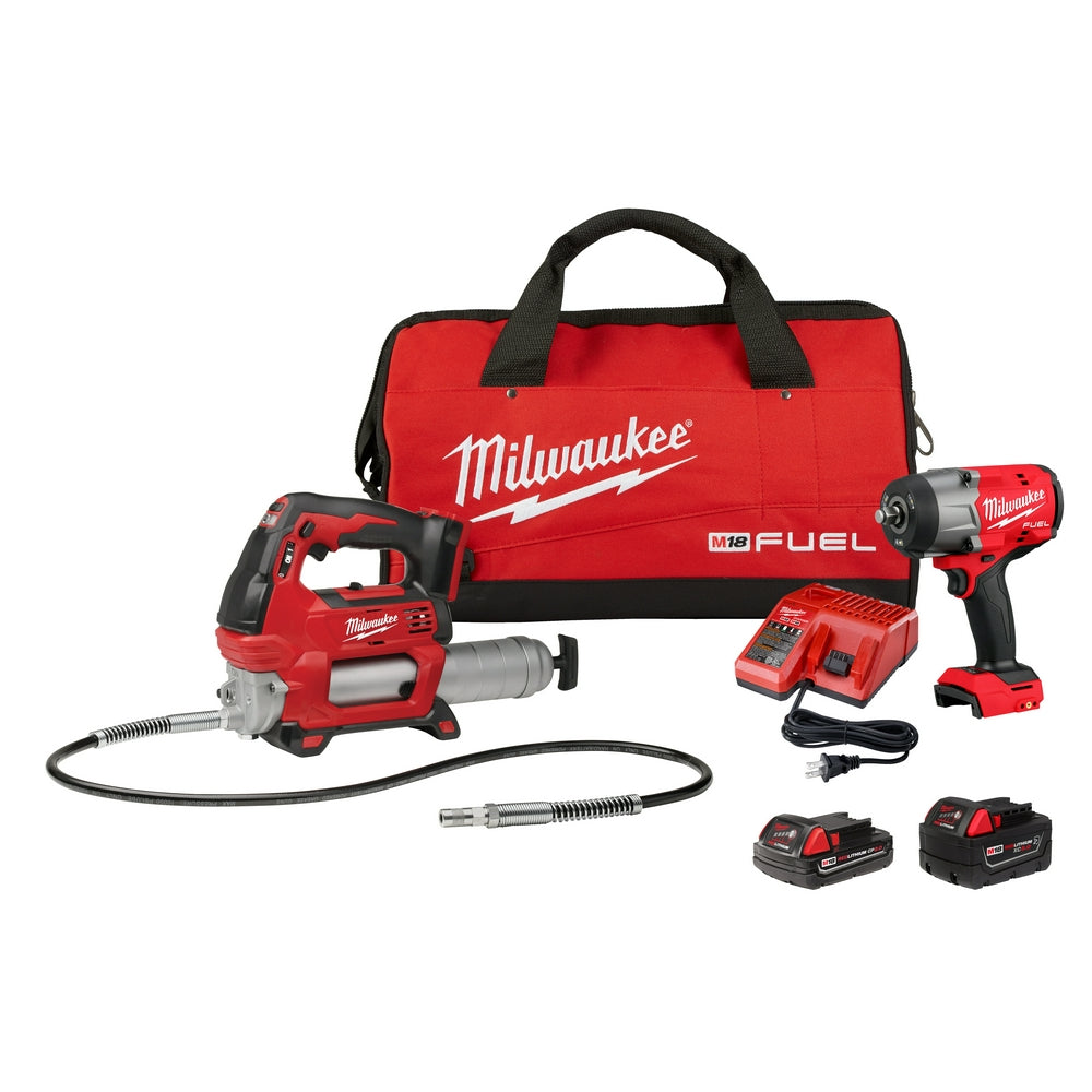 Milwaukee 2967-22GG - M18 FUEL™ 1/2" HTIW w/ Friction Ring & Grease Gun Combo Kit