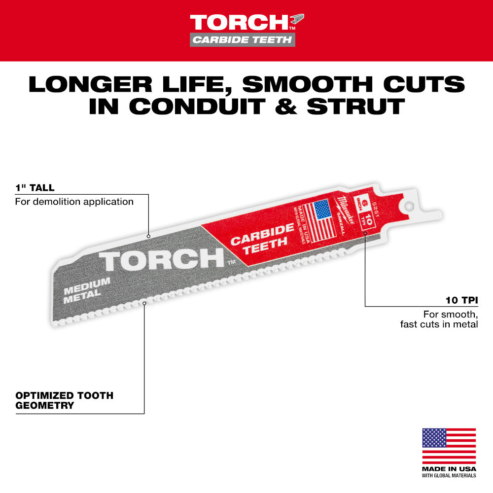 Milwaukee 48-00-5251 - 6" 10TPI The TORCH™ with Carbide Teeth for Medium Metal 1PK