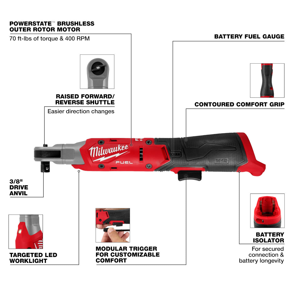 Milwaukee 3053-20 M12 FUEL 3/8" Ratchet (Tool Only)