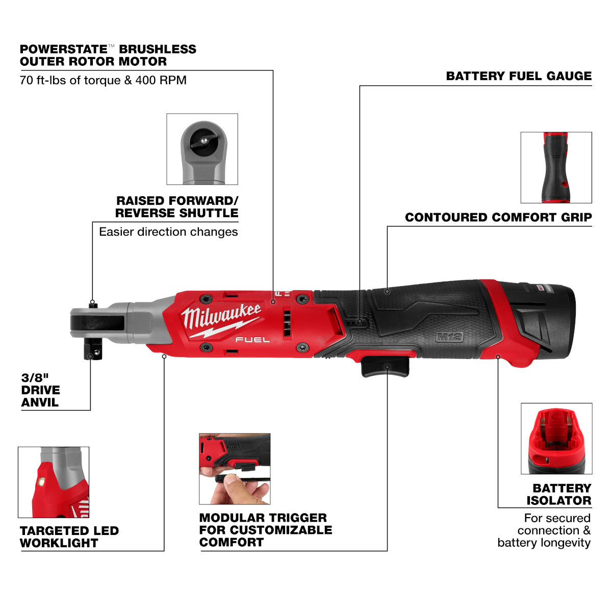 Milwaukee 3053-21 M12 FUEL 3/8" Ratchet Kit