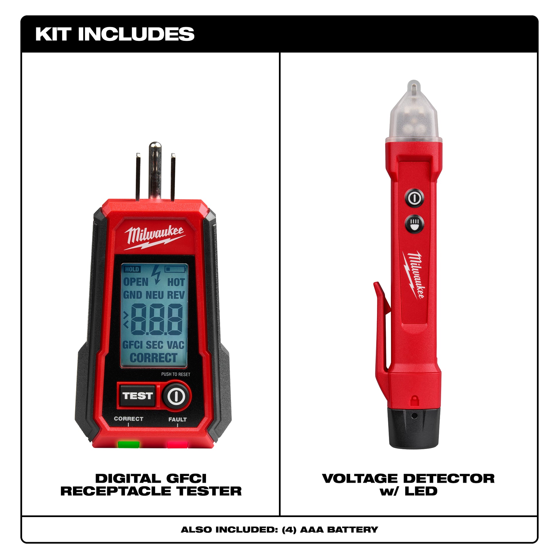 Milwaukee 3211-20 Digital GFCI Receptacle Tester and Voltage Detector Kit Contents