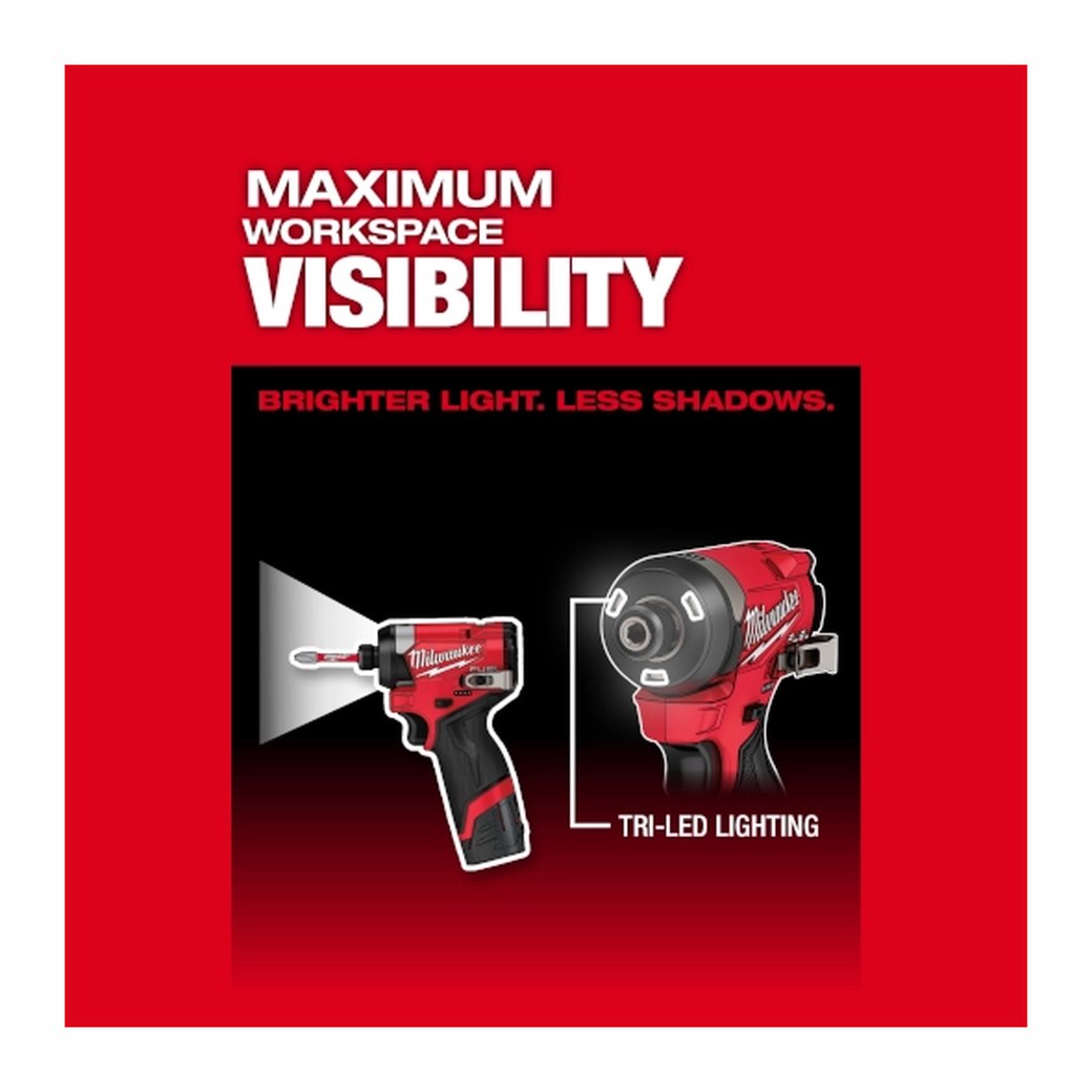 Milwaukee M12 FUEL 1/4" Hex Impact Driver - Tri-LED workspace visibility