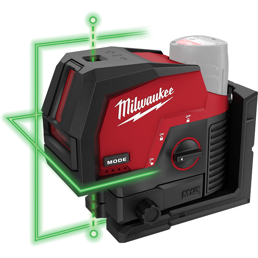 Laser vert Milwaukee 3622-20 M12™ pour lignes croisées et points d'aplomb