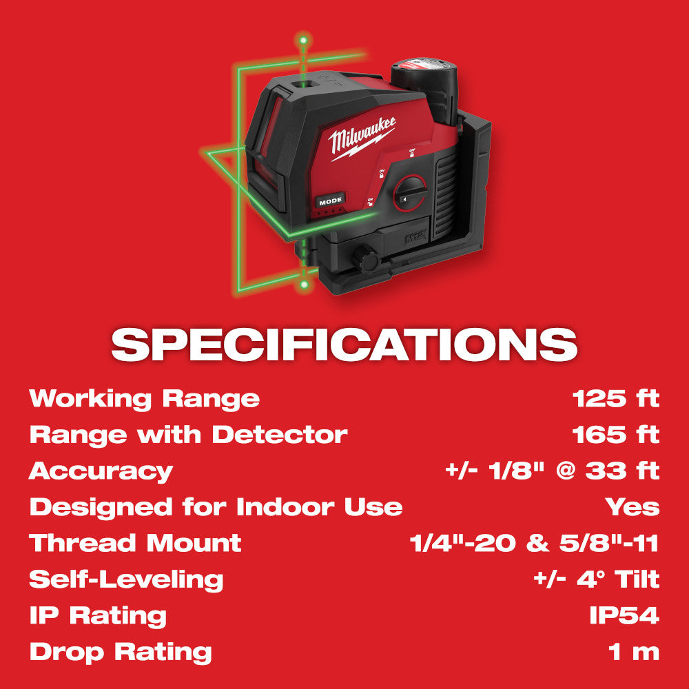 Milwaukee 3622-21 - M12™ Grünes Kreuzlinien- und Lotpunkt-Laser-Kit