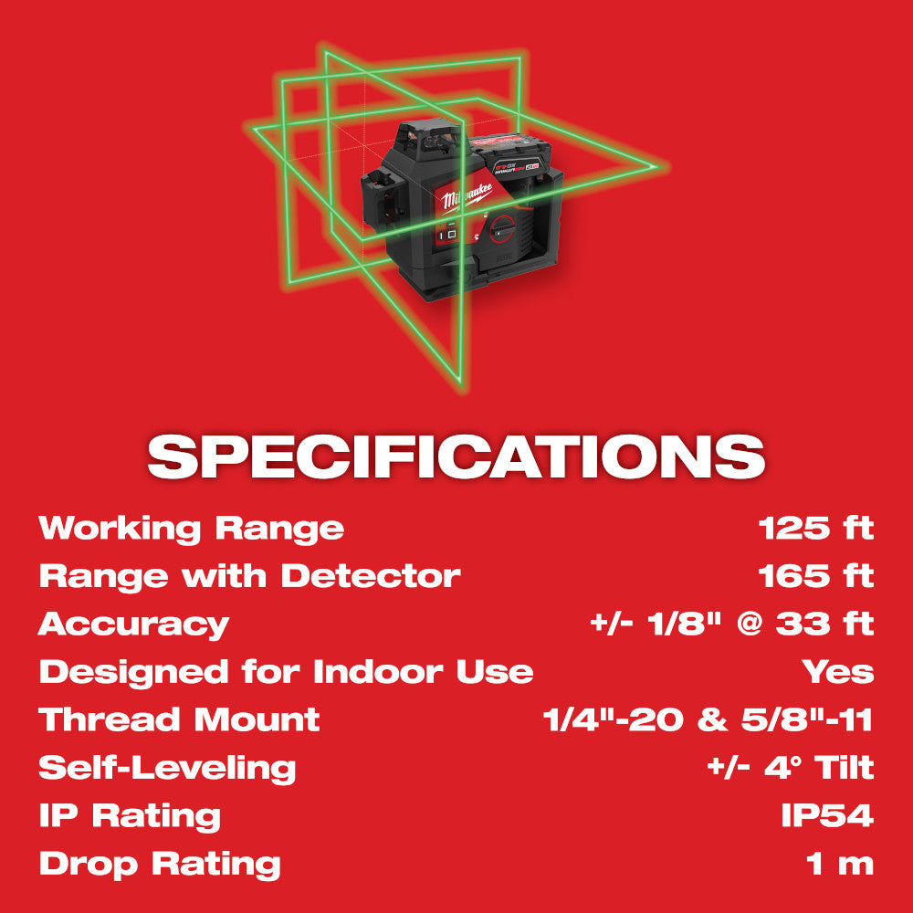 Milwaukee 3632-21 - M12™ Grünes 360-Grad-3-Ebenen-Laser-Kit