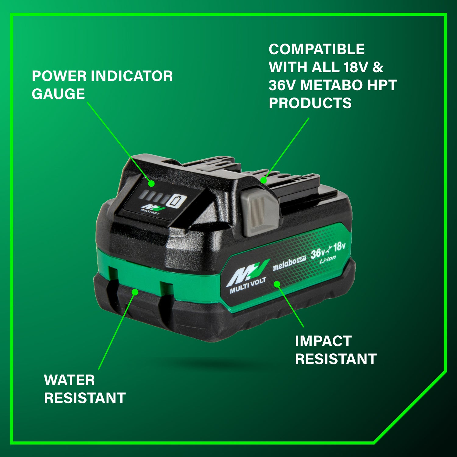 METABO BSL36A18 - 36V/18V MultiVolt Lithium Ion Slide Battery 2.5Ah/5.0A