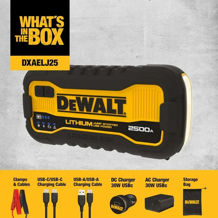 DEWALT DXAELJ25-CA 2500 Peak Amp Portable Lithium Jump Starter and USB Power Bank