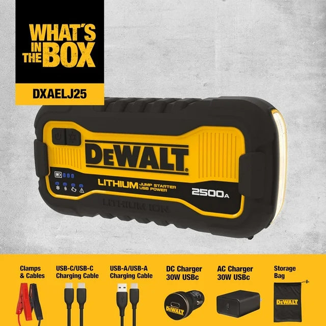 DEWALT DXAELJ25-CA 2500 Peak Amp Portable Lithium Jump Starter and USB Power Bank