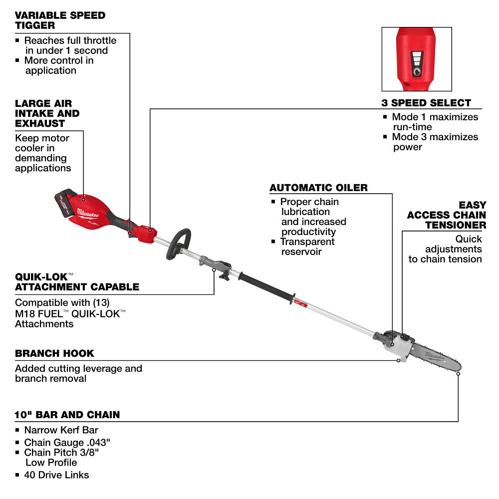 Scie à perche Milwaukee 3016-21PS M18 FUEL™ avec kit QUIK-LOK™