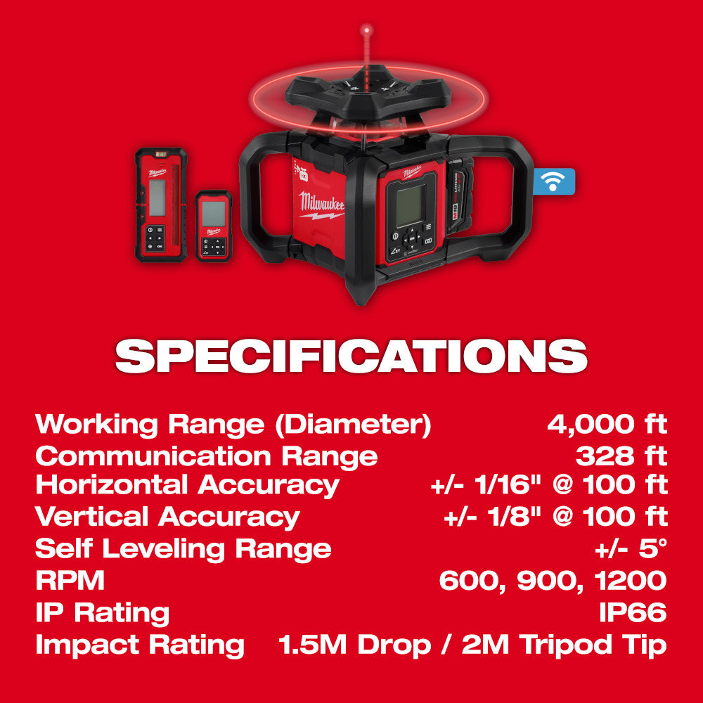 Milwaukee 3704-21 - Kit de niveau laser rotatif extérieur double pente rouge M18™ avec récepteur et télécommande