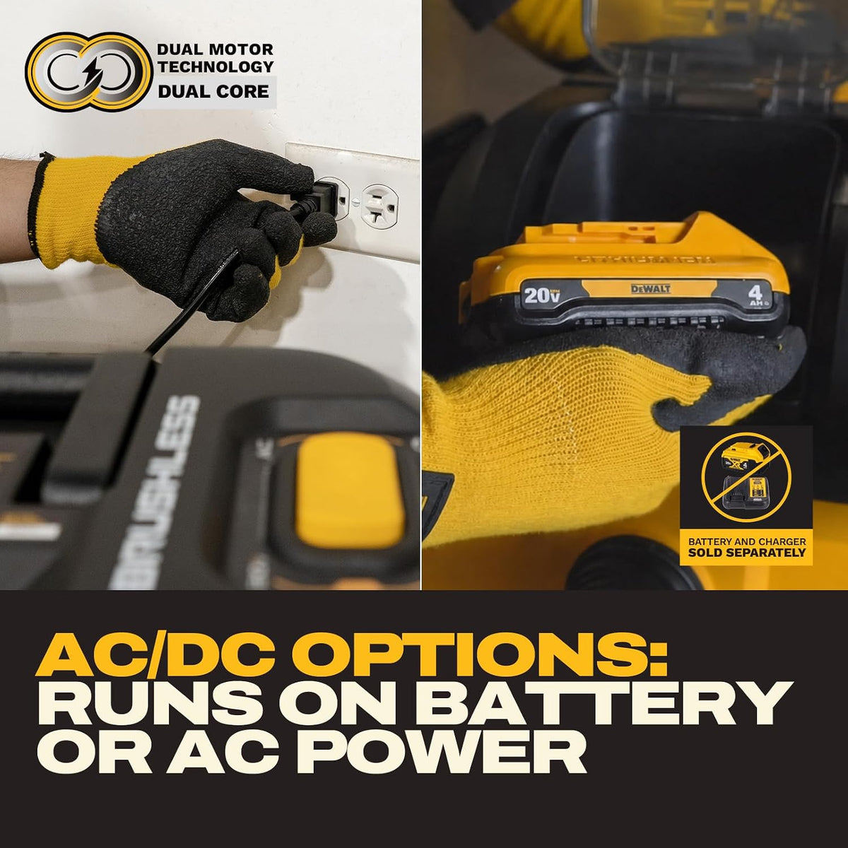 DEWALT DXCVXA092B 20V MAX AC/DC 9 Gallon Wet/Dry Vacuum - AC/DC dual motor power options