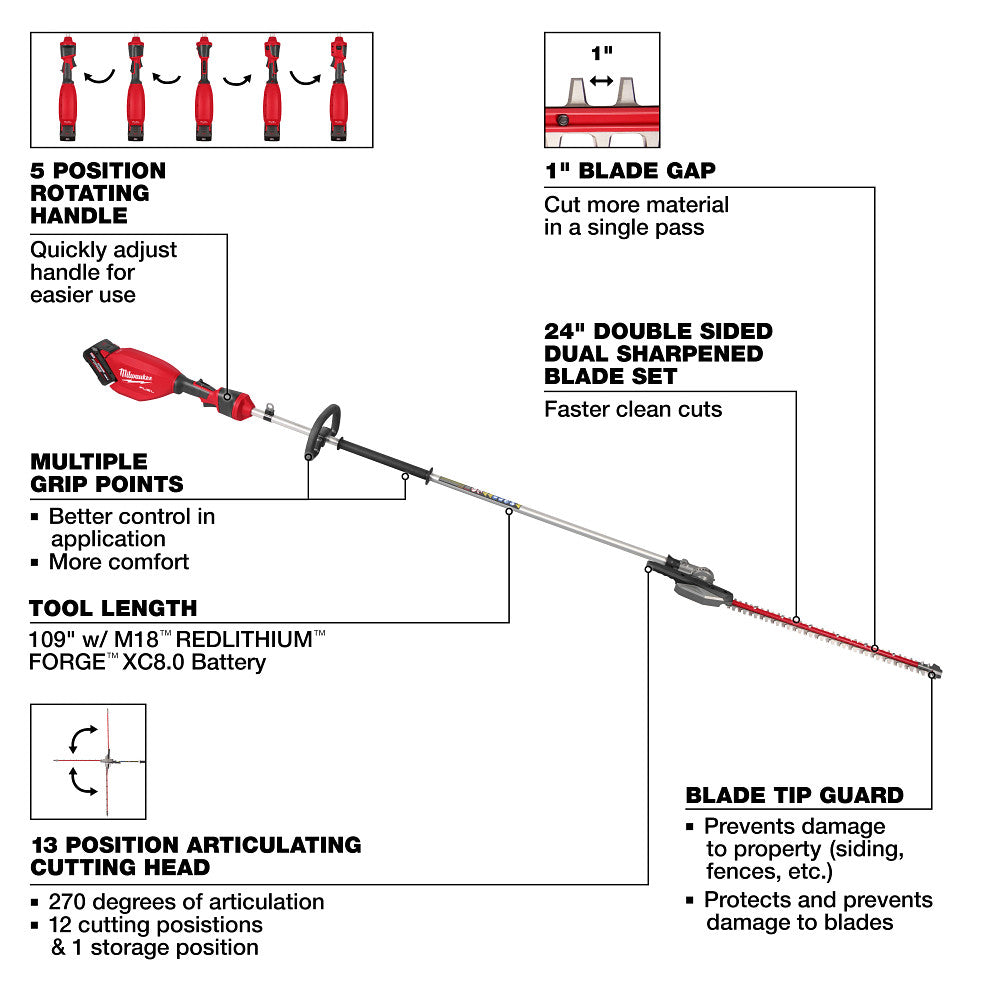 Milwaukee 3035-21 - Kit taille-haie articulé à perche allongée M18 FUEL™