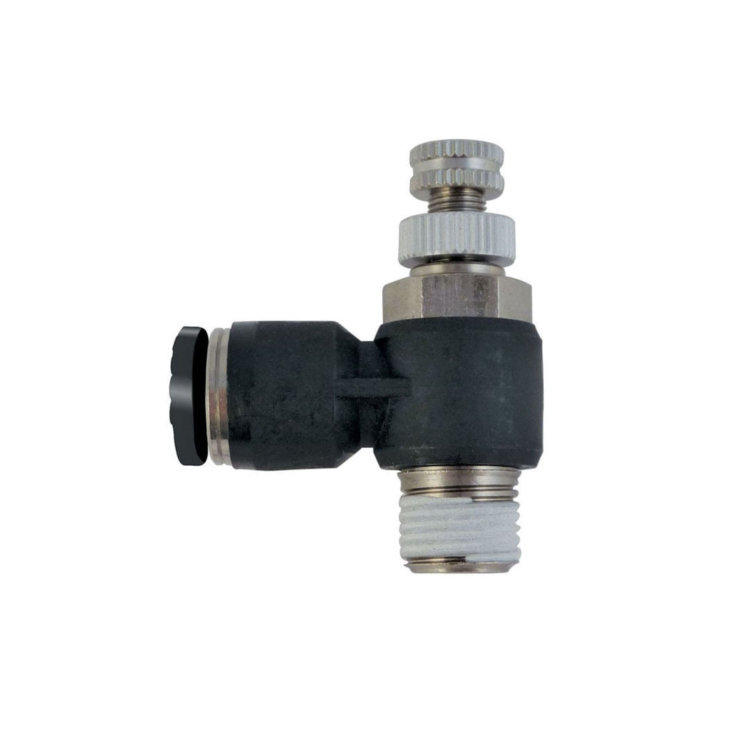 TOPRING 42.877 - 8 mm Push-to-Connect to 1/4 (M) BSPT Flow Control Valve Elbow Adapter TOPFIT (Multiple of 2)