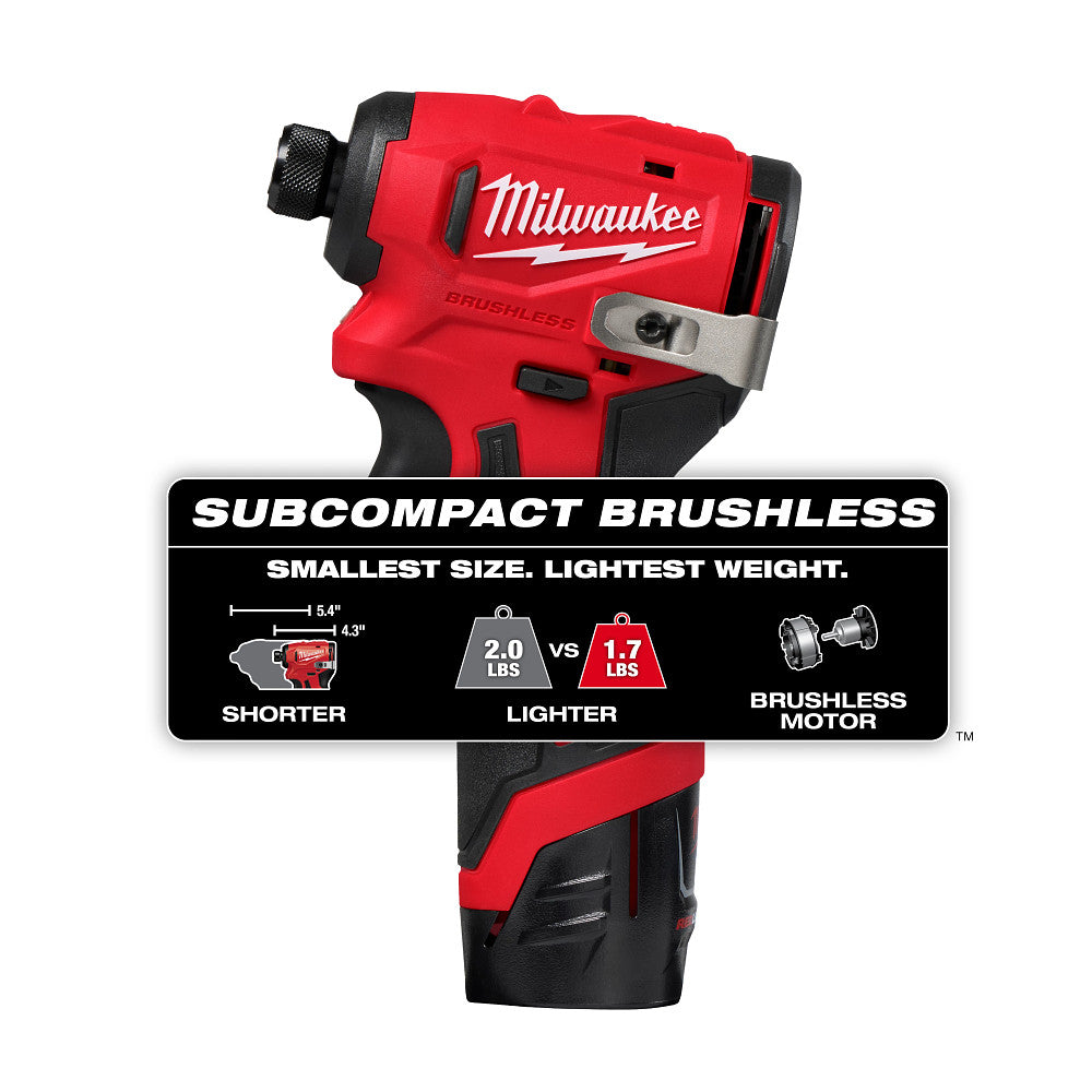 Milwaukee 3450-22 - Kit de visseuse à chocs hexagonale 1/4" sans balais M12™ sous-compacte