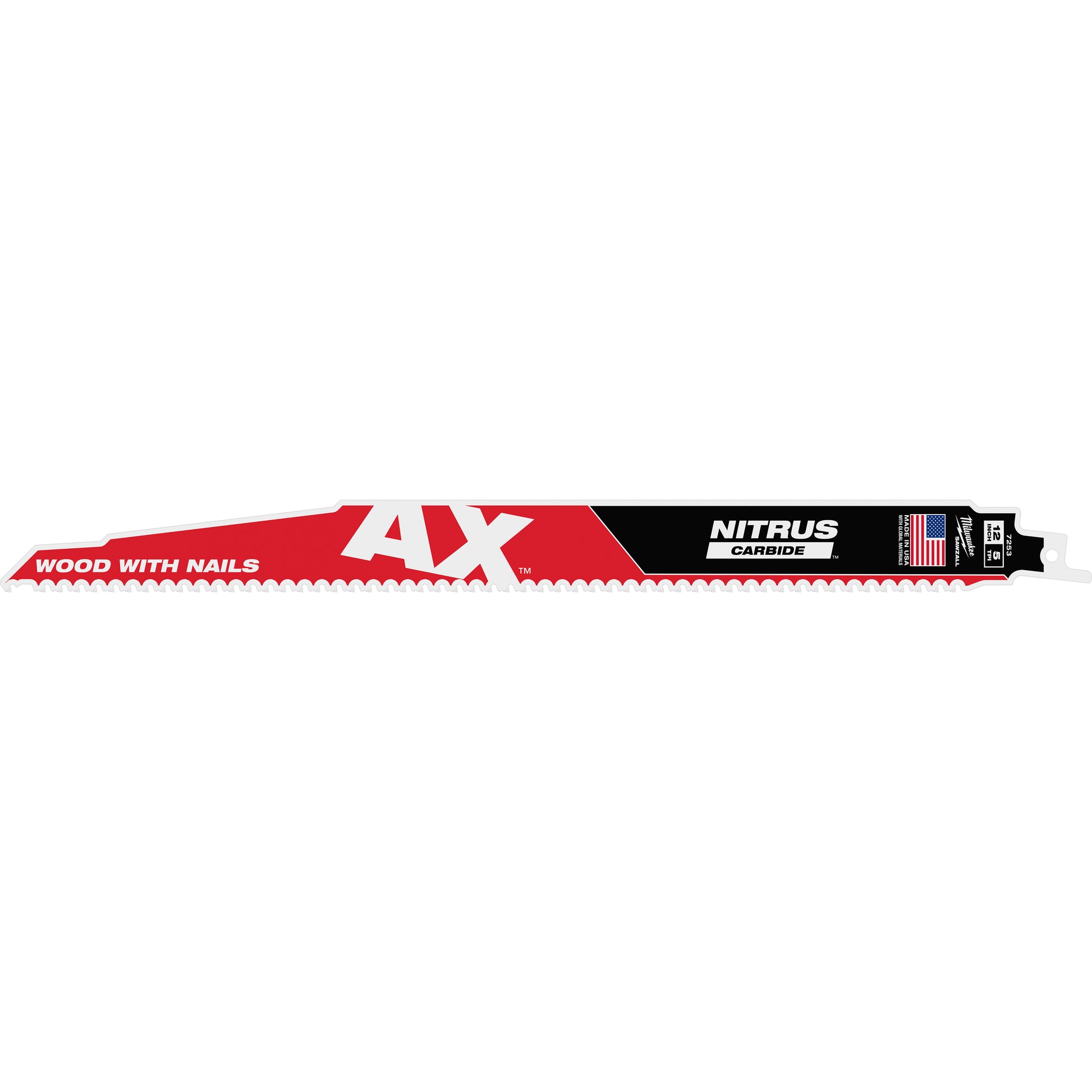 Milwaukee 48-00-7253 12 inch 5 TPI AX with NITRUS Carbide SAWZALL Blade