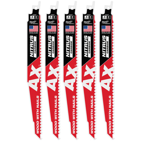 Milwaukee 48-00-7552 9 inch AX with Nitrus Carbide SAWZALL Blade 5-Pack