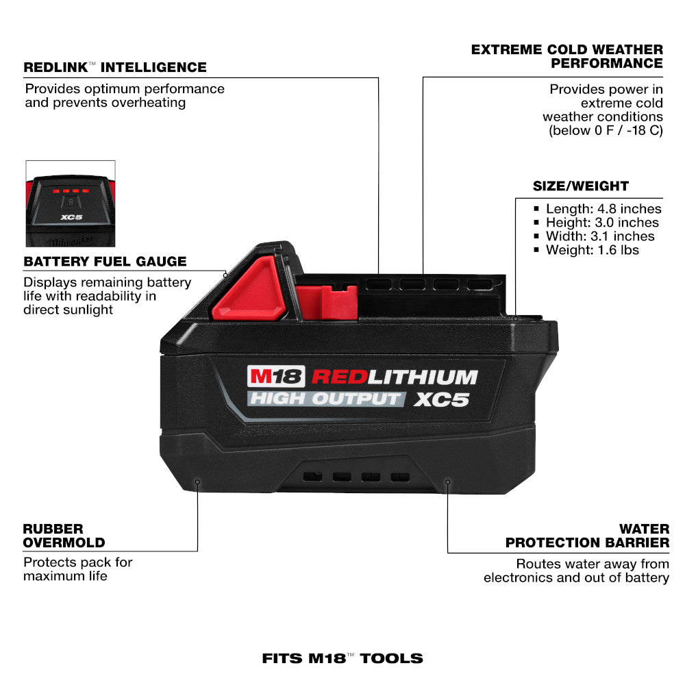 Milwaukee 48-11-1855 M18™ REDLITHIUM™ HIGH OUTPUT™ XC5™ Battery Pack