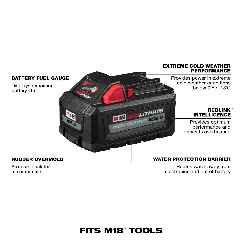 Milwaukee 48-11-1862 - Batterie M18™ REDLITHIUM™ HIGH OUTPUT™ XC 6,0 Ah (2 pièces)