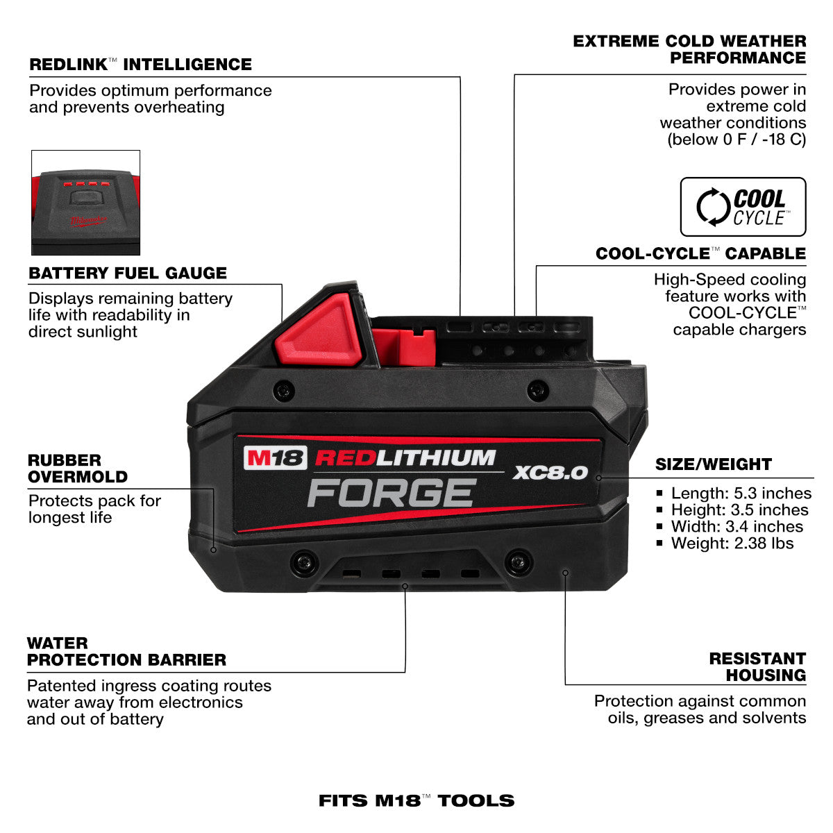 Milwaukee 48-11-1881 - M18™ REDLITHIUM™ HIGH OUTPUT™ XC8.0 Battery