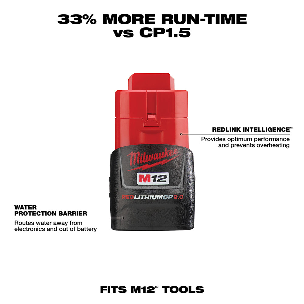 Milwaukee 48-11-2420 - M12™ REDLITHIUM™ 2,0 Ah Kompakt-Akkupack